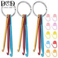 ☄❧✷ 1Pcs 3/4/5mm Crochet Hook Keychain Portable Crochet Keychains With 10 Plastic Colored Pins Marker Buckle Craft Knitting Tool