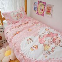 Sanrioed Kawaii Anime Cartoon Series My Melody Cinnamoroll Kuromi Cute Sheets Quilt Covers Pillowcases Cartoon Beds Three-piece