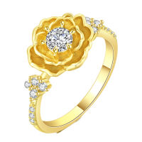 WOCO แหวนผู้หญิงสามมิติเพชรสังเคราะห์ดอกไม้เครื่องประดับแหวนใส่นิ้วสไตล์ Ins ลายดอกไม้สำหรับงานเลี้ยงงานแต่งงาน