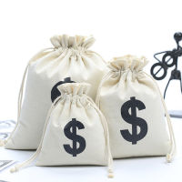 10pcs Canvas Drawstring Gift Bags Dollar Pattern Game Coins Bag Jewelry Packaging Bags Candy Pouch Party Decoration