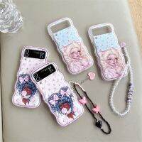 เคสโทรศัพท์สำหรับหญิงสาวน่ารักการ์ตูนขอบคลื่นสำหรับ Samsung Galaxy Z Flip 5 4 3ฝาหลังป้องกันสำหรับ Zflip3 Zflip4 Zflip5เคสผิวนอก