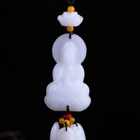 High-end new white jade leaf car pendant Guanyin car interior rearview mirror decoration Buddha car interior safety car hanging