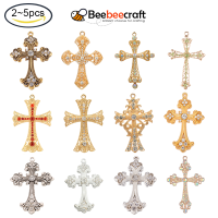 Beebeecraft 2-5 pc Alloy Rhinestone Cross Big Pendants, Lead Free &amp; Cadmium Free Silver Color Plated Multi Color Jewelry Findings Making Accessory for DIY Rosary Necklace Bracelet 75x50x7mm, Hole: 3.5mm