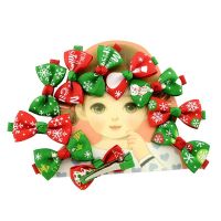 20Pcs/set Child Hairpin Christmas Girls Headwear Ribbon Bow Snowman Print Christmas Decoration Kid Hair Accessories Holiday Gift