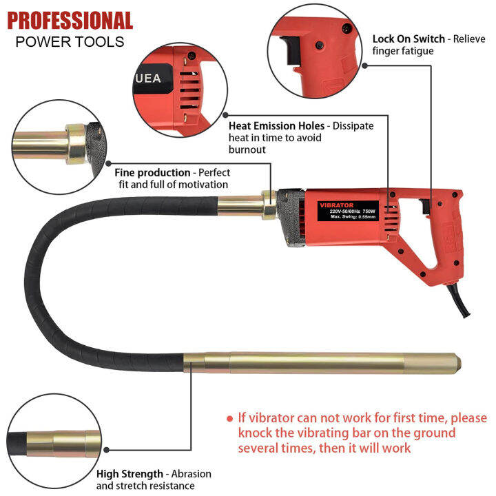 750W Concrete Vibrators Electric Cement Soil Mixer with Stick Remove