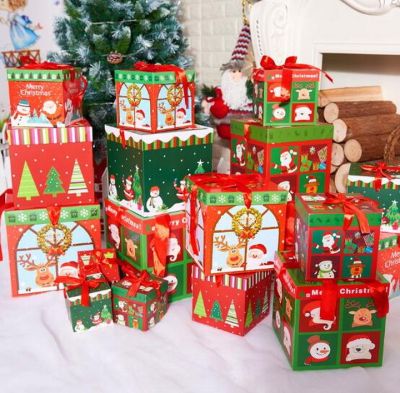 กล่องของขวัญคริสต์มาส กล่องของขวัญ กล่องตกแต่งคริสต์มาส กล่องใส่ขนม ลูกอม สำหรับเทศกาลคริสต์มาส คละลาย