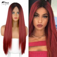 [BASSAHAIR] 30 นิ้ว Ombre ตรงลูกไม้ด้านหน้า Wigs 4*4 วิกผมลูกไม้ 99j Burgundy วิกผมตรงสีแดงวิกผมสำหรับผู้หญิง