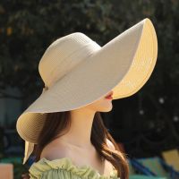 หมวกกันแดดโบว์สานทำด้วยมือสำหรับผู้หญิง2023โบว์สีดำหมวกฟางขนาดใหญ่สำหรับกลางแจ้งหมวกแก๊ปหน้าร้อน