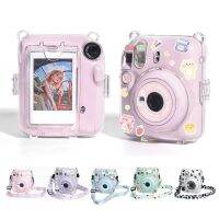 สำหรับ Fujifilm Instax Mini 12ฟิล์มใสกระเป๋าเก็บของเคสกล้องที่คลุมกระเป๋าสะพายไหล่เดินทางพร้อมสติกเกอร์น่ารัก