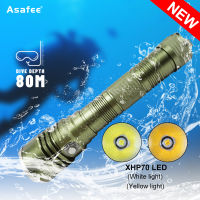 Asafee 2200LM A18 XHP70 LED Ultra powerful light diving flashlight Scuba diving using 18650/26650 battery underwater 80M IPX8 waterproof