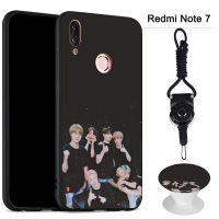 BTS เคสโทรศัพท์สำหรับ Xiaomi Redmi Note 7/หมายเหตุ7 Pro ซิลิคอนนุ่มกรณีที่มีรูปแบบเดียวกันแหวนและเชือก