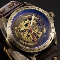 ZZOOI Luxury Brand Men Retro Bronze Steampunk Skeleton Automatic Self-wind Mechanical Relogio Leather Sport Mens vintage Wrist Watch