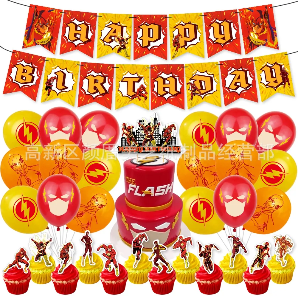 HOT# The Flash Superhero Theme Party Decor Set Banner Cake Topper Balloon  Invitation Cards Kids Party Need High Quality | Lazada PH