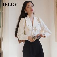 IELGY เสื้อบางสำหรับผู้หญิง,เสื้อสไตล์แขนยาวสีขาวฮ่องกงเสื้อเสื้อคอวีออกแบบเก๋