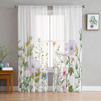 Spring Flower Vanilla Wildflower Tulle Curtains for Living Room Kitchen Bedroom Sheer Tulle for Cafe Ho Modern Home Decor