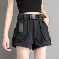 COD jfdss 【牛仔短裤】Black denim shorts womens 202黑色牛仔短裤女2022春夏新款港味复古显廋高腰韩版宽松a字热裤潮 aimayun.sg22.8.27