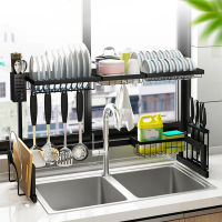 ชั้นวางท่อระบายน้ำ 85cm Dish Rack Over Sink Shelf Stainless Steel Plates Holder Space Saving Drain Organizer Set for Kitchen Storage