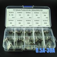 【DT】hot！ 50pcs Fast Blow Glass Tube Fuses Assortment 6x30mm 0.5A 1A 5A 6A 8A 10A 15A 30A/250V