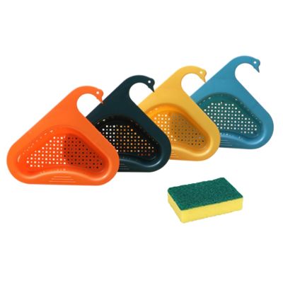 4 Pcs Kitchen Sink Drain Basket Swan Drain Rack, Kitchen Sink Strainer, Kitchen Triangular Sink Filter with 1 Sponge