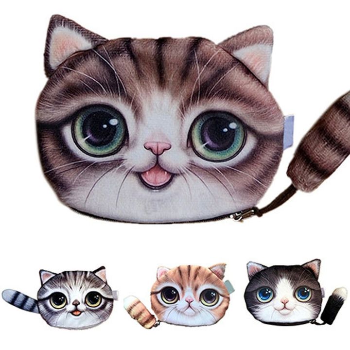 pingchuishop-กระเป๋าสตางค์ผู้หญิงลายการ์ตูนแมวศูนย์แมวถุงซิปเหรียญหัวแมวแมวหน้าใหญ่หางเล็ก