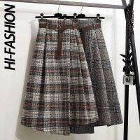 【CC】 HI-FASHION Irregular Wool Skirts Pleated Sashes England Warm Skirt