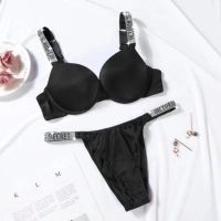 ผู้หญิง Victoria Secret Push up ชุดชั้นในชุดสุภาพสตรีเซ็กซี่ยก Underwire Bra และ Thongs 2 ชิ้น