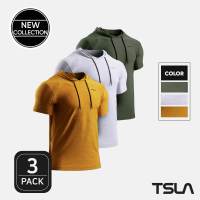 [TSLA] 3 Pack Mens Short Sleeve Pullover Hoodies, Dry Fit Running Workout Shirts, Athletic Fitness &amp; Gym Shirt | เสื้อกิฬา | ผู้ชายสั้น I เสื้อฮู้ด I Short Sleeve I Running I Fitness I Gym (TM-MTS70)