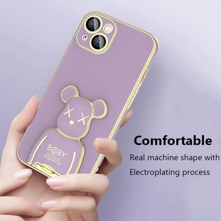 เคสโทรศัพท์ใหม่สำหรับ-oppo-reno-10-10pro-5g-เคสชุบ-oppo-reno-10-pro-plus-เคสพับได้สร้างสรรค์หมีรุนแรงเท่ๆเคสขาตั้งอเนกประสงค์ที่มองไม่เห็นป้องกันการตก