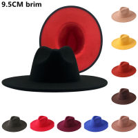 แฟชั่นฤดูหนาวขนสัตว์สีดำสีแดง Fedora หมวกสุภาพสตรีสีจับคู่หมวกผู้ชายหมวกที่เรียบง่ายปีกกว้างฤดูใบไม้ร่วงแฟชั่นแจ๊สหมวก