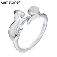 Kemstone แผ่นเงินรูปแมวของขวัญแหวนเครื่องประดับปรับได้ของผู้หญิง