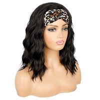 Synthetic Curly Headband Wigs for Women Black Wavy Wigs with New Design Unique Attached for Daily Use Headband As A Gift