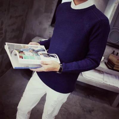 CODTheresa Finger Men Long-Sleeved Slim Round Neck Tide Solid Color Pullover Sweater Top Blouse