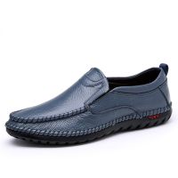 Breathable Genuine Leather Men Shoes Summer Slip On Loafers Men Casual Leather Shoes Blue Flats Hot Sale Driving Shoes