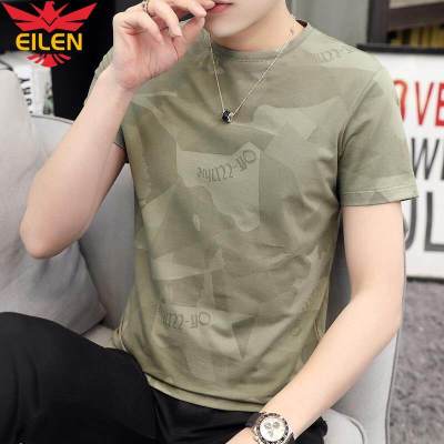 EILEN เสื้อยืดผู้ชายแขนสั้นใหม่ Ins เทรนด์แฟชั่นเสื้อยืดครึ่งแขนพิมพ์ลายเสื้อผ้าหน้าร้อนผู้ชาย