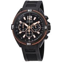 นาฬิกาข้อมือผู้ชาย GUESS Black Dial Black Silicone Strap Chronograph Men Watch W1168G3