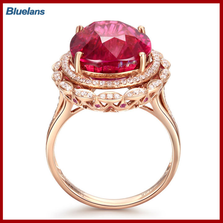 Bluelans®เครื่องประดับงานแต่งงานแหวนใส่นิ้วทับทิมปลอมสำหรับผู้หญิงแบบปรับได้ของขวัญสุดหรู