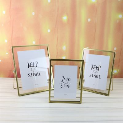 【CW】 Gold Metal and Glass Photo Frame Folding Wire Desktop Picture Frames for Portraits Landscape 4/6/7/8 Inch