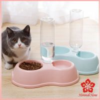 พร้อมน้ำสำหรับสุนัขและแมว ชามให้อาหาร แบบ 2 หลุม พร้อมขวดน้ำ ชามพกพา Pet feeding bowl