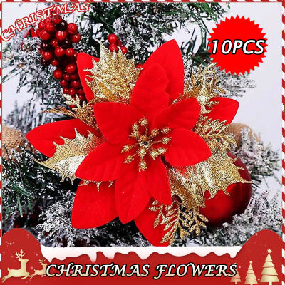 ต้นคริสต์มาสประดิษฐ์กลิตเตอร์ดอกไม้คริสต์มาส5/10ชิ้นแบบแขวนรูปดอกไม้แบบตั้งโต๊ะ2023ธีมคริสต์มาสปาร์ตี้ตกแต่งบ้าน