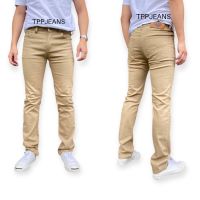 TPPJEANS TW913/9 Cotton Pants กางเกงทรงกระบอกเล็ก สีครีมกากี ผ้ายืด สวมใส่สบาย เป้าซิป ป้ายหนังแท้ Size 28-36 รับชำระปลายทาง