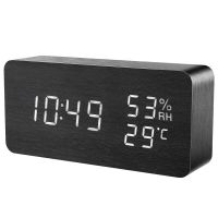 Alarm Clock LED Wooden Watch Table Voice Control Digital Wood USB/AAA Powered Electronic Desktop Clocks