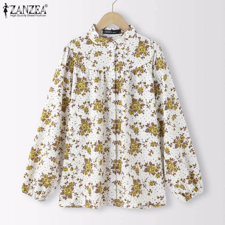 เคลียร์สต๊อกขาย-จัดส่งฟรี-ราคาต่ำสุด-fancystyle-zanzea-แขนยาวผู้หญิงเสื้อมีจีบผู้หญิงผ้าจีบพิมพ์ลายดอกเสื้อสตรี-3