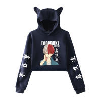 My Hero Academia Cat Cropped Hoodie Female Long Sleeve Sweatshirt Crop Top Womens Hoodie Japanese Anime Shoto Todoroki Clothes