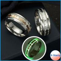 X-STARRY เครื่องประดับโลหะสแตนเลสผู้ชายผู้หญิงเครื่องตรวจจับแหวนพังก์เรืองแสงในที่มืด