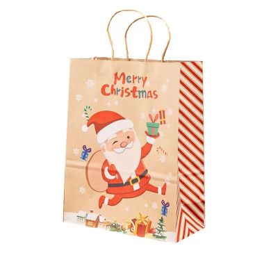 （A SHACK）▪ถุงกระดาษคราฟท์แบบพกพาคลังสินค้าพร้อมชุดคริสต์มาสแบบพกพาของขวัญปาร์ตี้วันหยุดซานตาคลอส