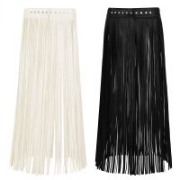 【CW】 Fashion Faux Leather Fringe Tassel Skirt Punk Gothic Performance Costume