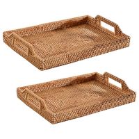 Rattan Storage Basket Snack Bread Basket Square Woven Basket Living Room Desktop Storage Tea Ceremony Accessories, 2PCS