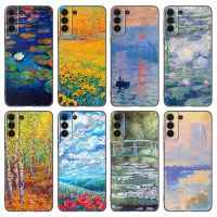 Claude Monet Oil Painting Phone Case For Samsung Galaxy S23 S22 S21 S20 Ultra FE S10E S10 Lite S9 S8 Plus S7 S6 Edge Black Cover Drawing Painting Supp