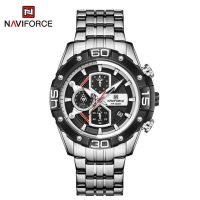 ⌚2023 NAVIFORCE นาฬิกาผู้ชายแฟชั่นนาฬิกาสปอร์ตผู้ชายนาฬิกาข้อมือแบรนด์หรูโครโนกราฟหนังแท้ควอตซ์นาฬิกาผู้ชาย8018