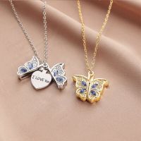 European and American Fashion Butterfly Necklace for Women I Love YOU Necklace Can Open Pendant Womens Jewelry Accessories Fashion Chain Necklaces